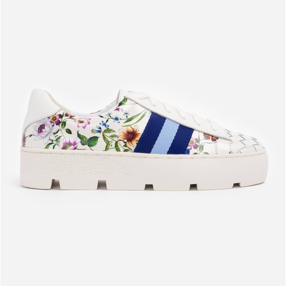 Johnny Was Shoes - Johnny Was Floral Platform Leather Sneakers Blue Stripe Size 10
